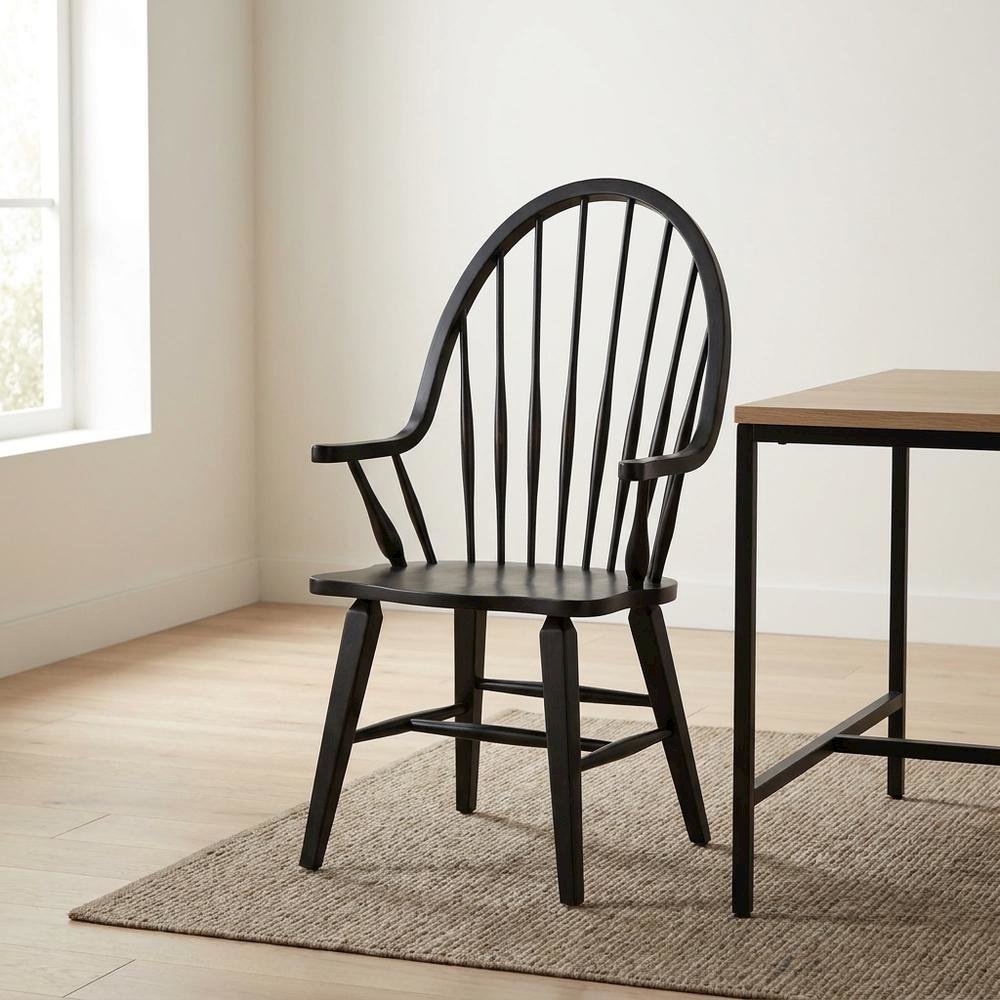 Windsor Back Armchair in Black with Elegant Tobacco Finish. Picture 2