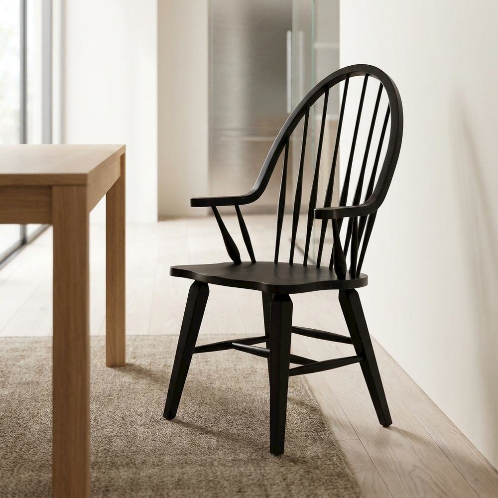 Windsor Back Armchair in Black with Elegant Tobacco Finish. Picture 4