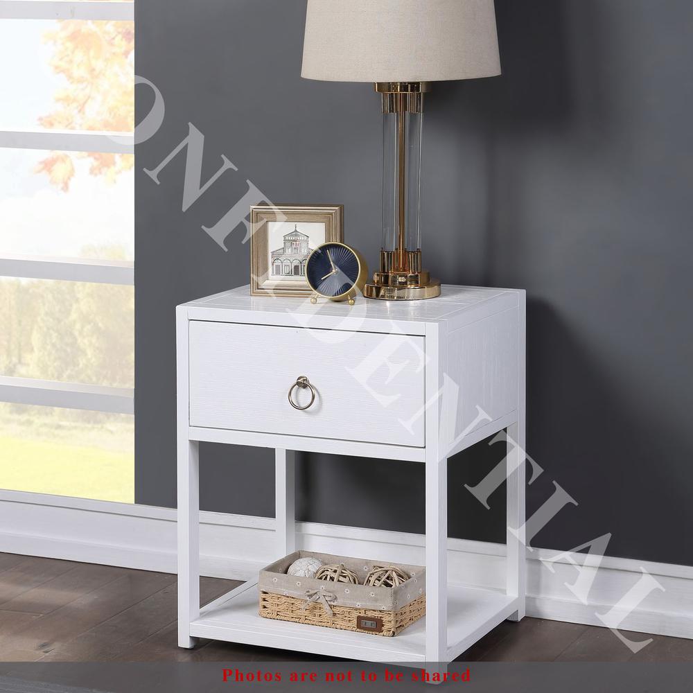 East End 1 Drawer 1 Shelf Accent Table in Wirebrushed White. Picture 10