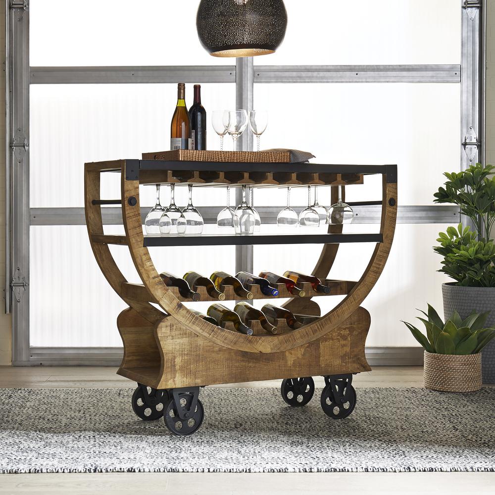 Danley Accent Bar Trolley in Weathered Brown. Picture 8