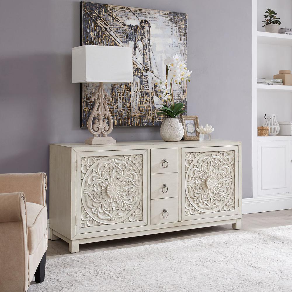 Sundance 2 Door 3 Drawer Accent Cabinet in Antique Linen. Picture 1
