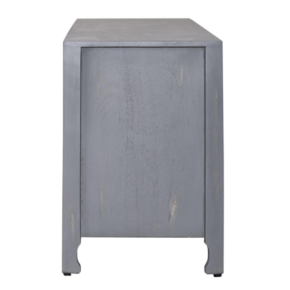 Marisol 65 Inch 3 Door Accent TV Stand in Weathered Honey. Picture 3