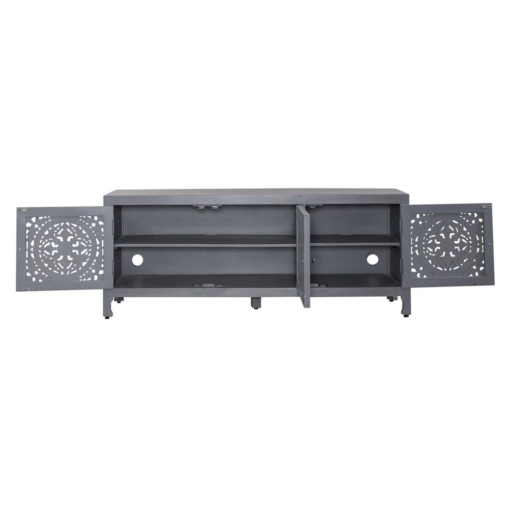 Marisol 65 Inch 3 Door Accent TV Stand in Weathered Honey. Picture 4