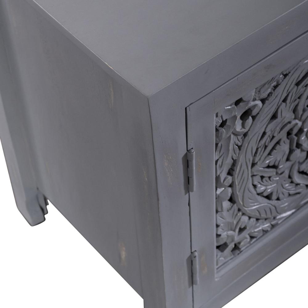 Marisol 65 Inch 3 Door Accent TV Stand in Weathered Honey. Picture 5