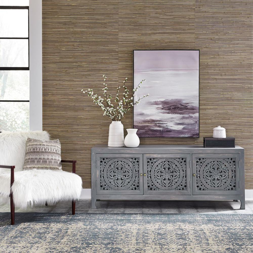 Marisol 65 Inch 3 Door Accent TV Stand in Weathered Honey. Picture 8