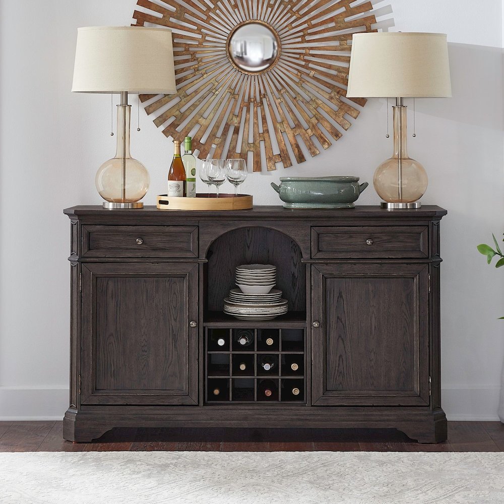Grant Park Dining Room Wine Rack Buffet  - White Oak Veneers -  Cappuccino Brown. Picture 2