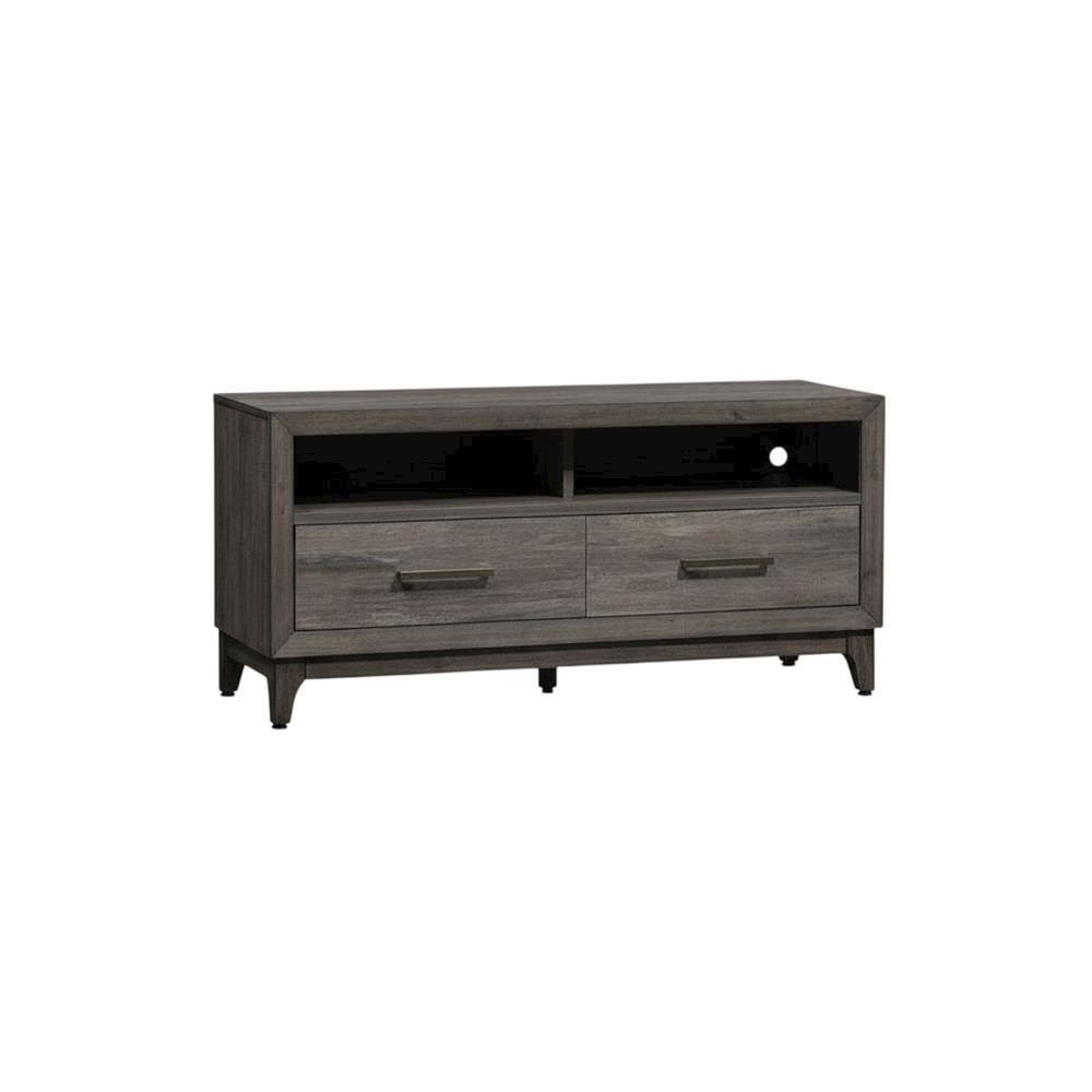 Contemporary Driftwood Gray TV Console in Solid and Manufactured Wood. Picture 4