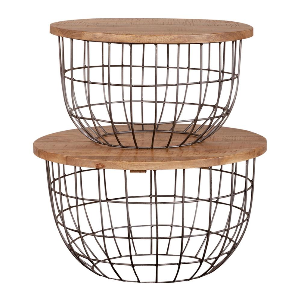 Akins Nesting Caged Accent Tables in Weathered Honey w/ Pewter Base. Picture 1