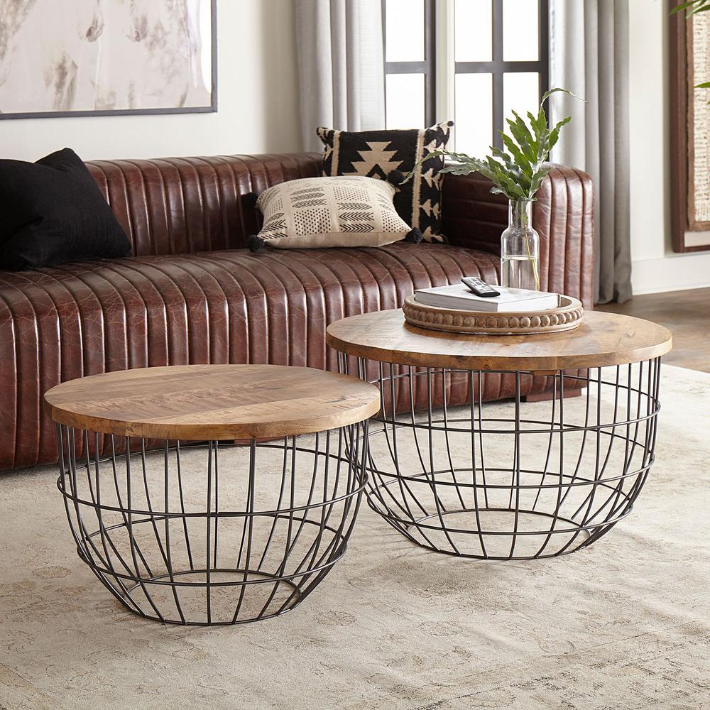 Akins Nesting Caged Accent Tables in Weathered Honey w/ Pewter Base. Picture 9
