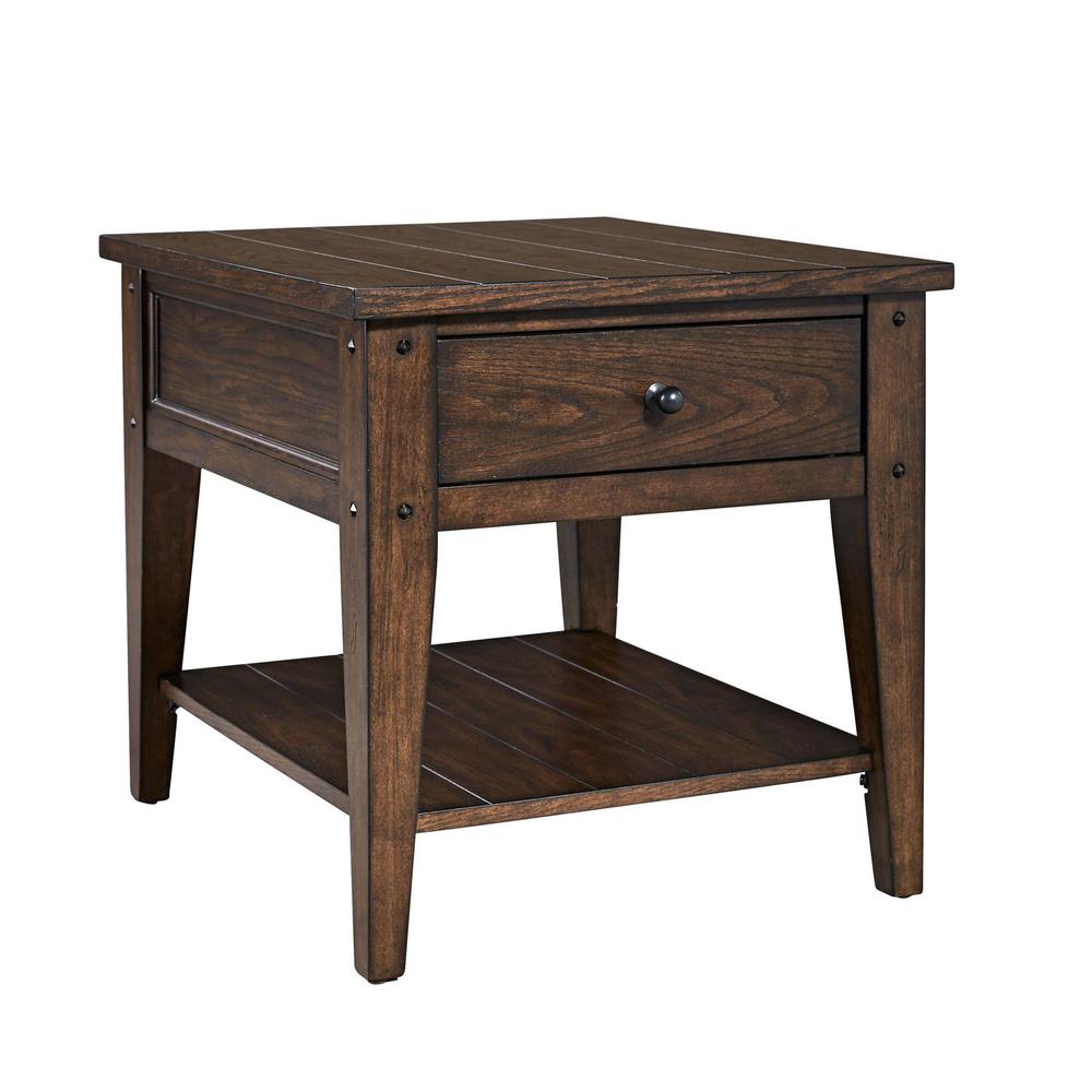 Lake House End Table in Rustic Brown Oak. Picture 1