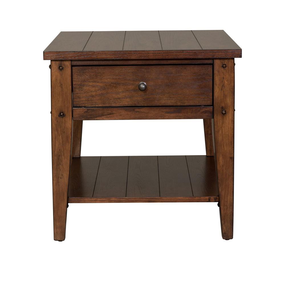 Lake House End Table in Rustic Brown Oak. Picture 2