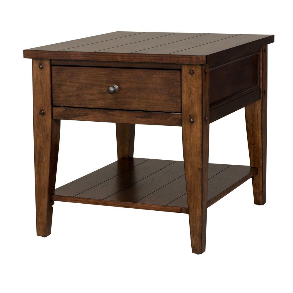 Lake House End Table in Rustic Brown Oak. Picture 3