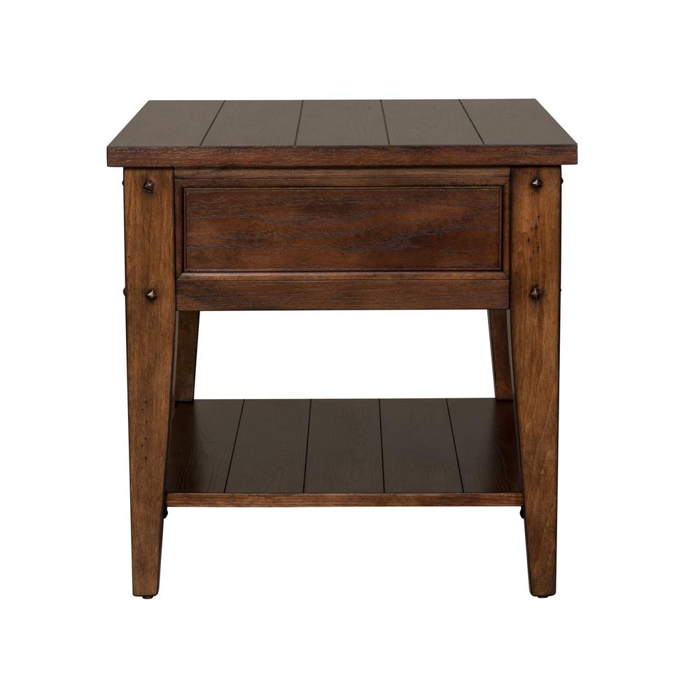 Lake House End Table in Rustic Brown Oak. Picture 4