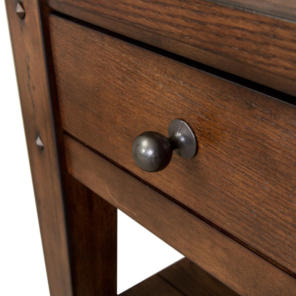 Lake House Chair Side Table in Rustic Brown Oak. Picture 4