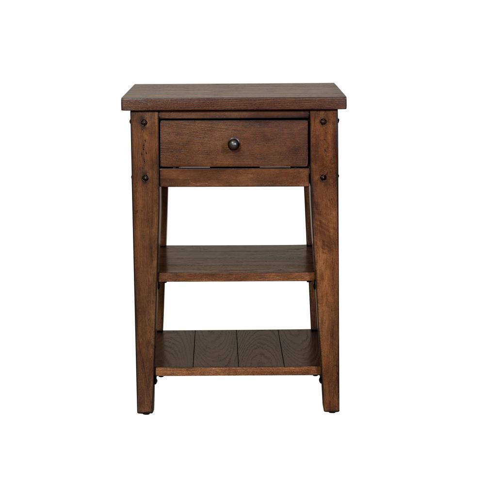 Lake House Chair Side Table in Rustic Brown Oak. Picture 5