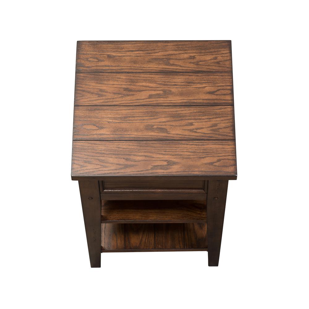Lake House Chair Side Table in Rustic Brown Oak. Picture 10