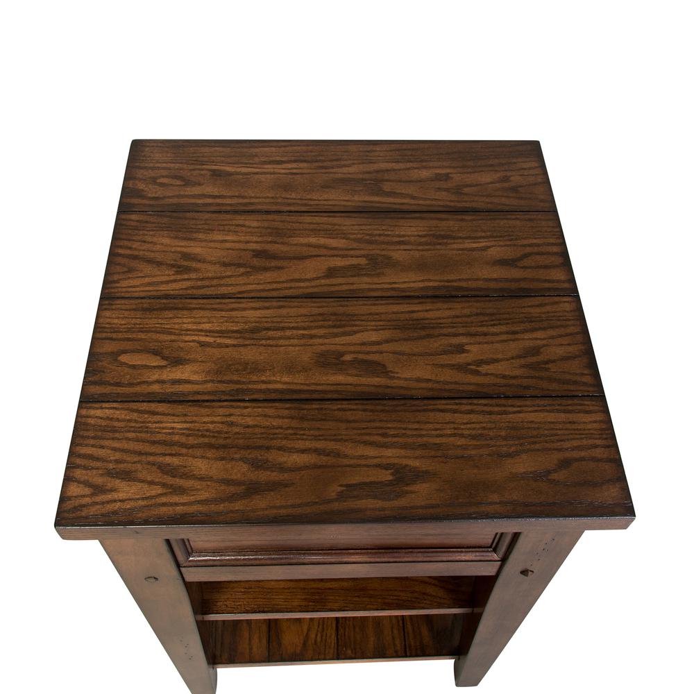 Lake House Chair Side Table in Rustic Brown Oak. Picture 11