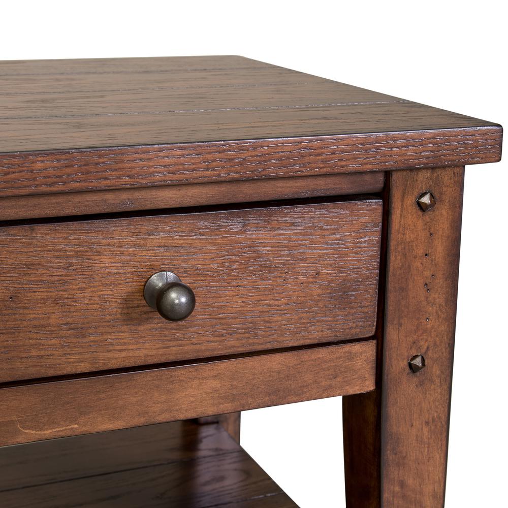 Lake House Chair Side Table in Rustic Brown Oak. Picture 12