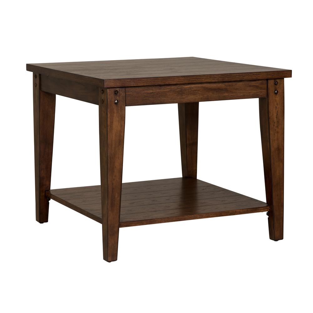 Lake House Square Lamp Table in Rustic Brown Oak. Picture 1
