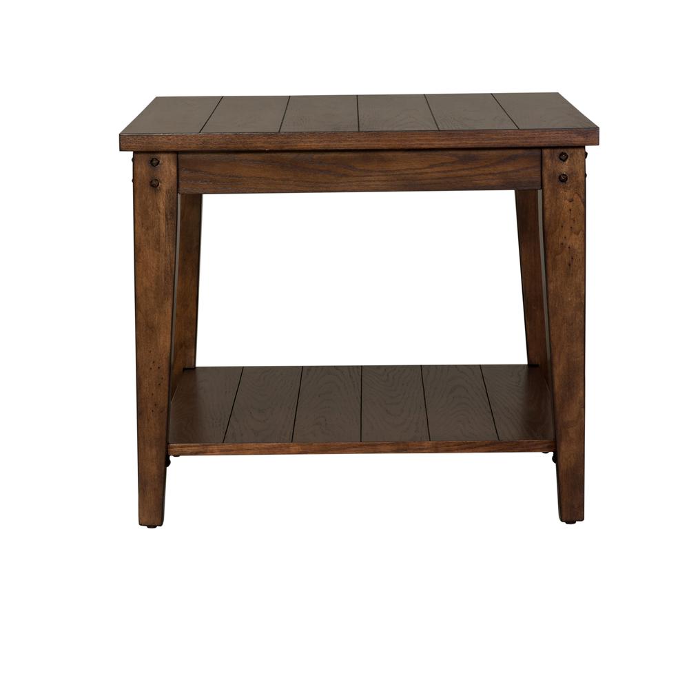 Lake House Square Lamp Table in Rustic Brown Oak. Picture 3