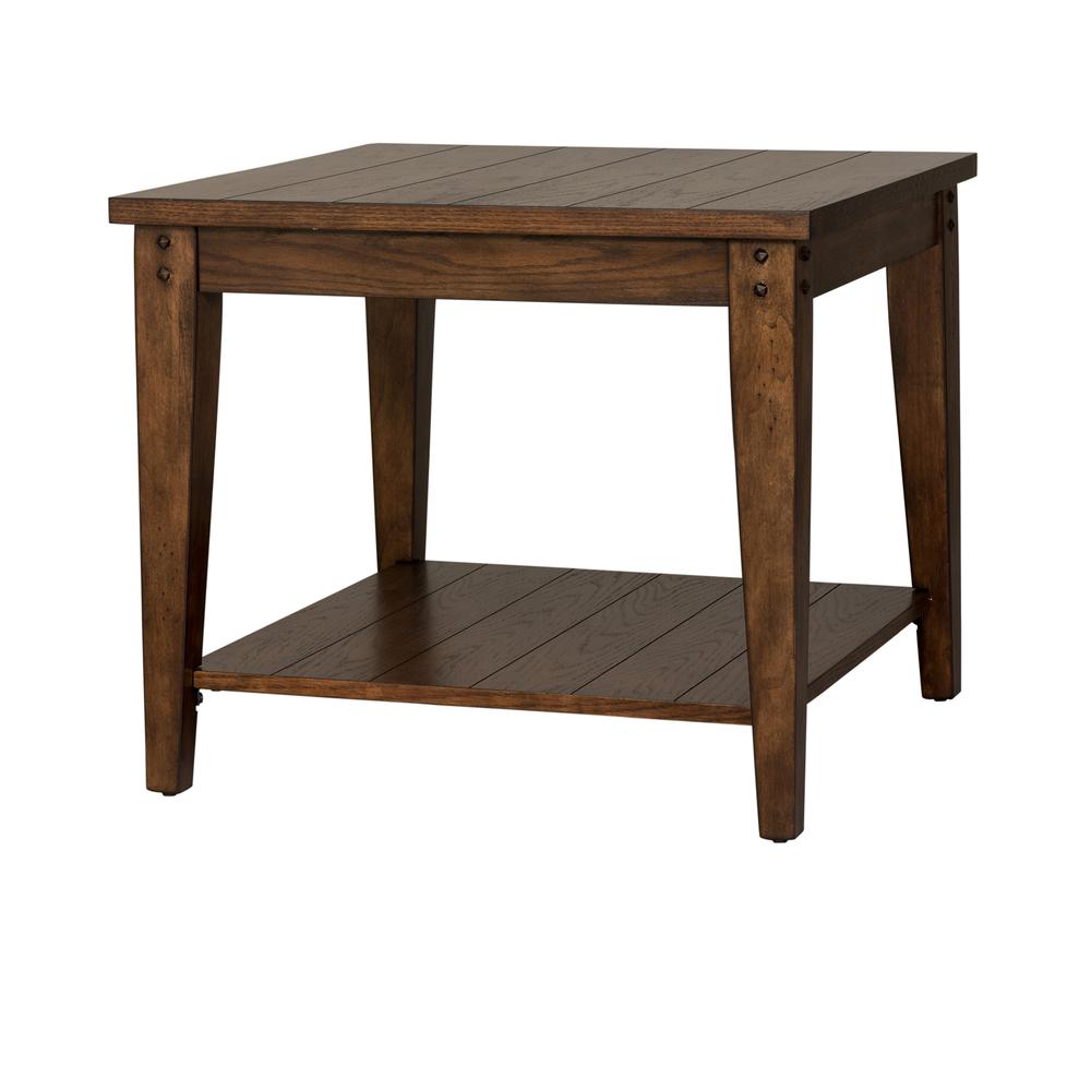 Lake House Square Lamp Table in Rustic Brown Oak. Picture 4