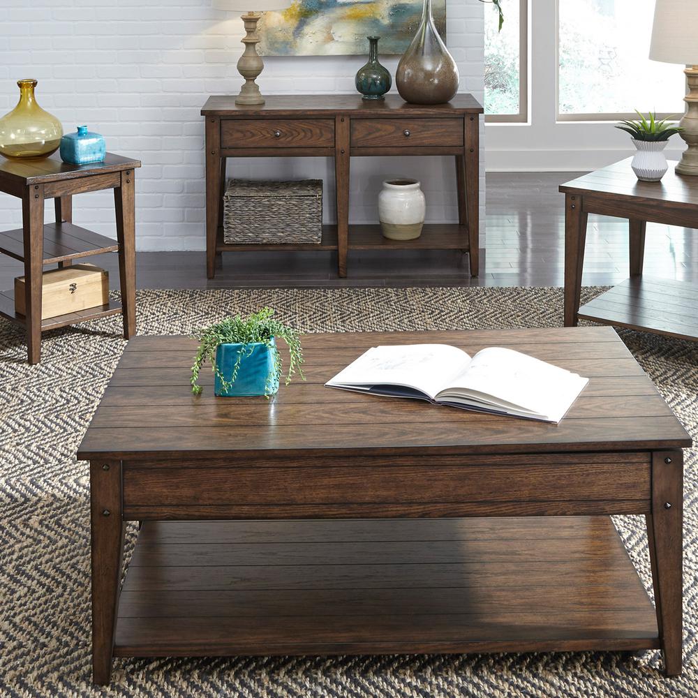 Lake House Square Lamp Table in Rustic Brown Oak. Picture 6