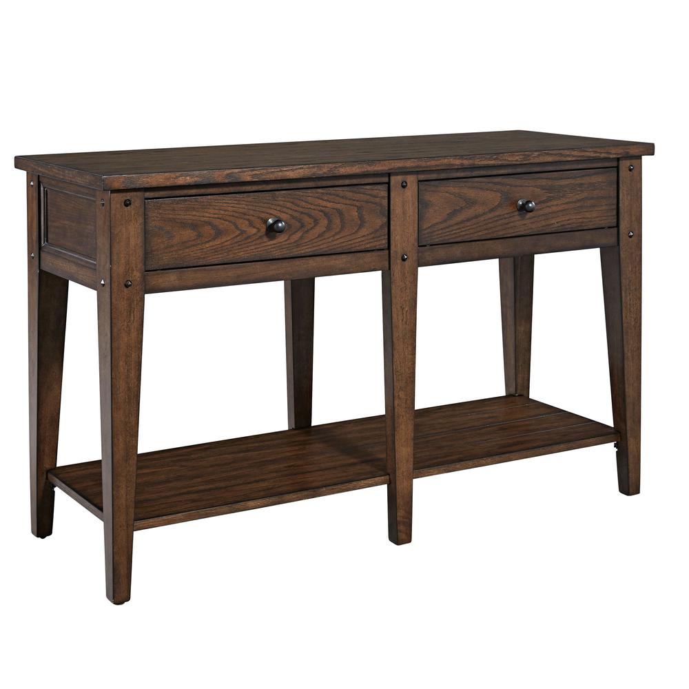 Lake House Sofa Table in Rustic Brown Oak. Picture 1