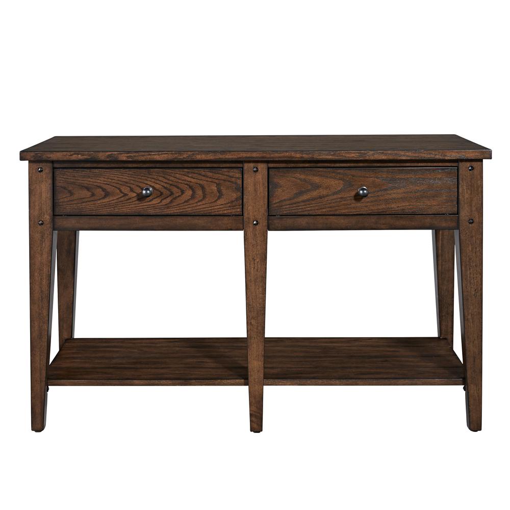 Lake House Sofa Table in Rustic Brown Oak. Picture 3