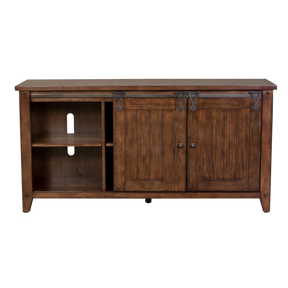 Lake House TV Console in Rustic Brown Oak. Picture 1