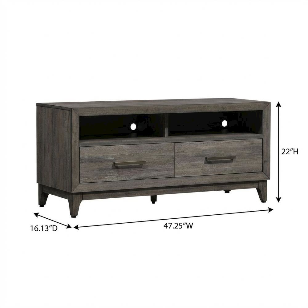 Contemporary Driftwood Gray TV Console in Solid and Manufactured Wood. Picture 7