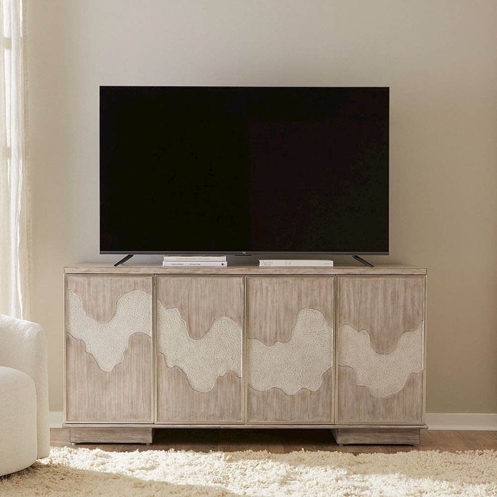 Terrace Storage 4 Door Accent Cabinet Eclectic Natural Wood Design - Grey Brown. Picture 1