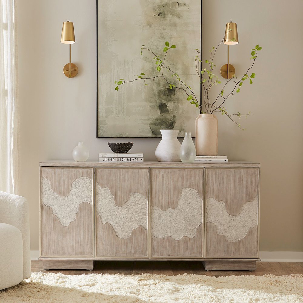 Terrace Storage 4 Door Accent Cabinet Eclectic Natural Wood Design - Grey Brown. Picture 2