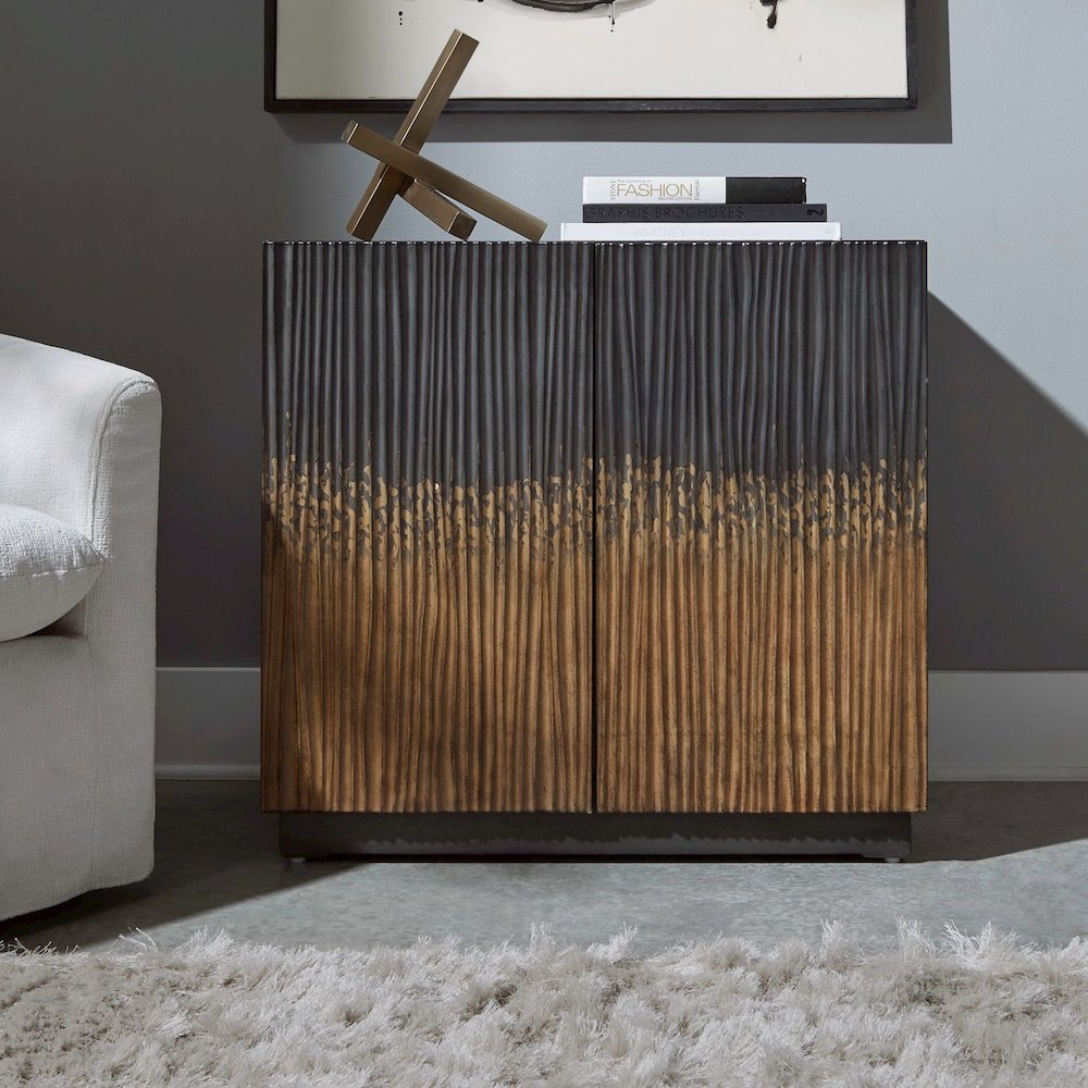 Fiore Storage 2 Door Accent Cabinet Eclectic Dancing Gold Flame - Satin Espresso. Picture 2
