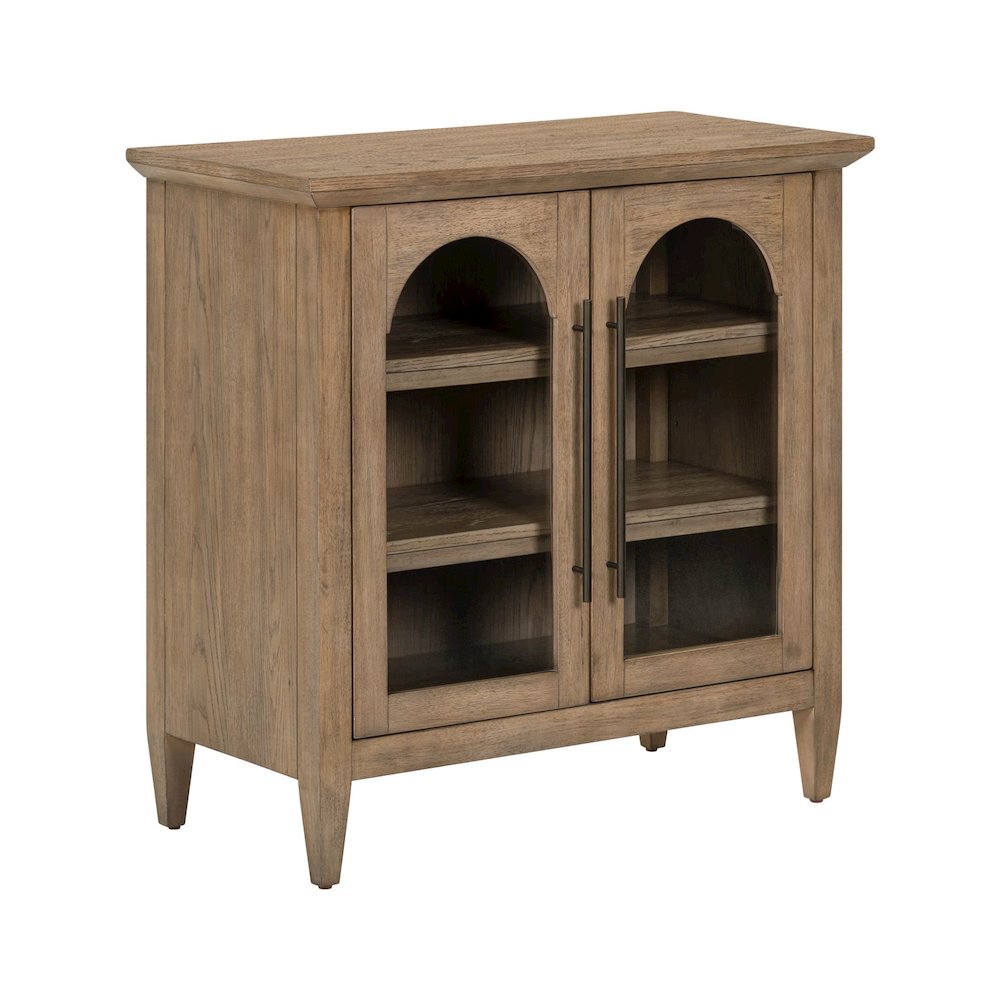 Pavilion 2 Door Accent Cabinet Eclectic Glass Door - Natural Oak Wood. Picture 1