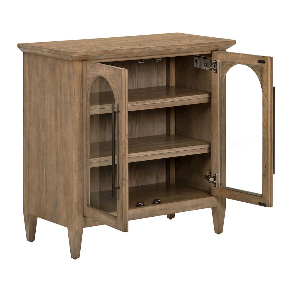 Pavilion 2 Door Accent Cabinet Eclectic Glass Door - Natural Oak Wood. Picture 7