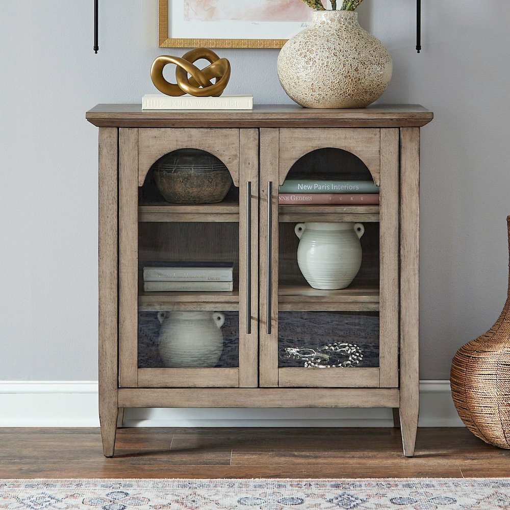 Pavilion 2 Door Accent Cabinet Eclectic Glass Door - Natural Oak Wood. Picture 2