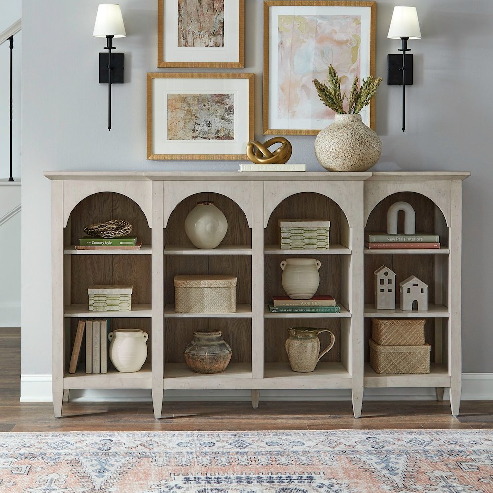 Accent Cabinet Eclectic Open Front 8 Adjustable Shelves - Natural Oak Wood. Picture 2
