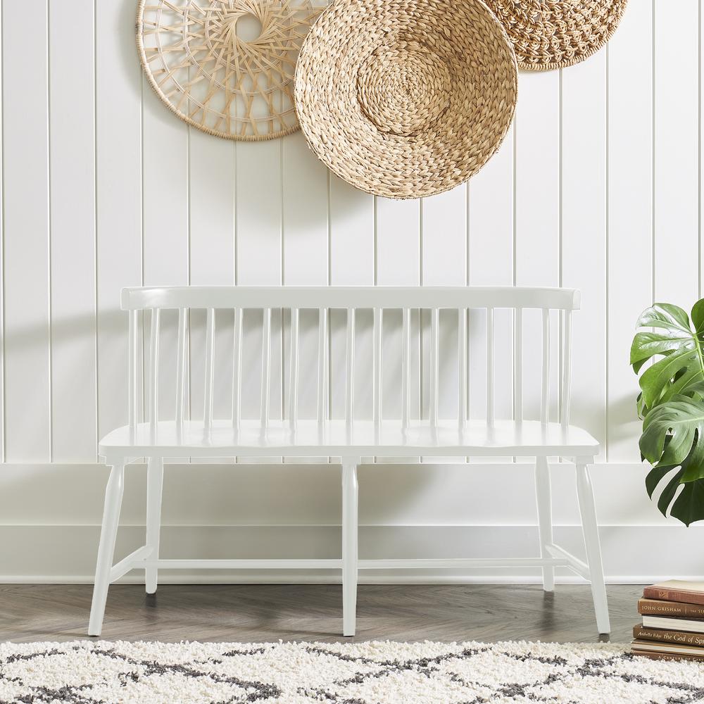 Spindle Back Dining Bench - White (RTA) Farmhouse White in Porcelain White. Picture 1