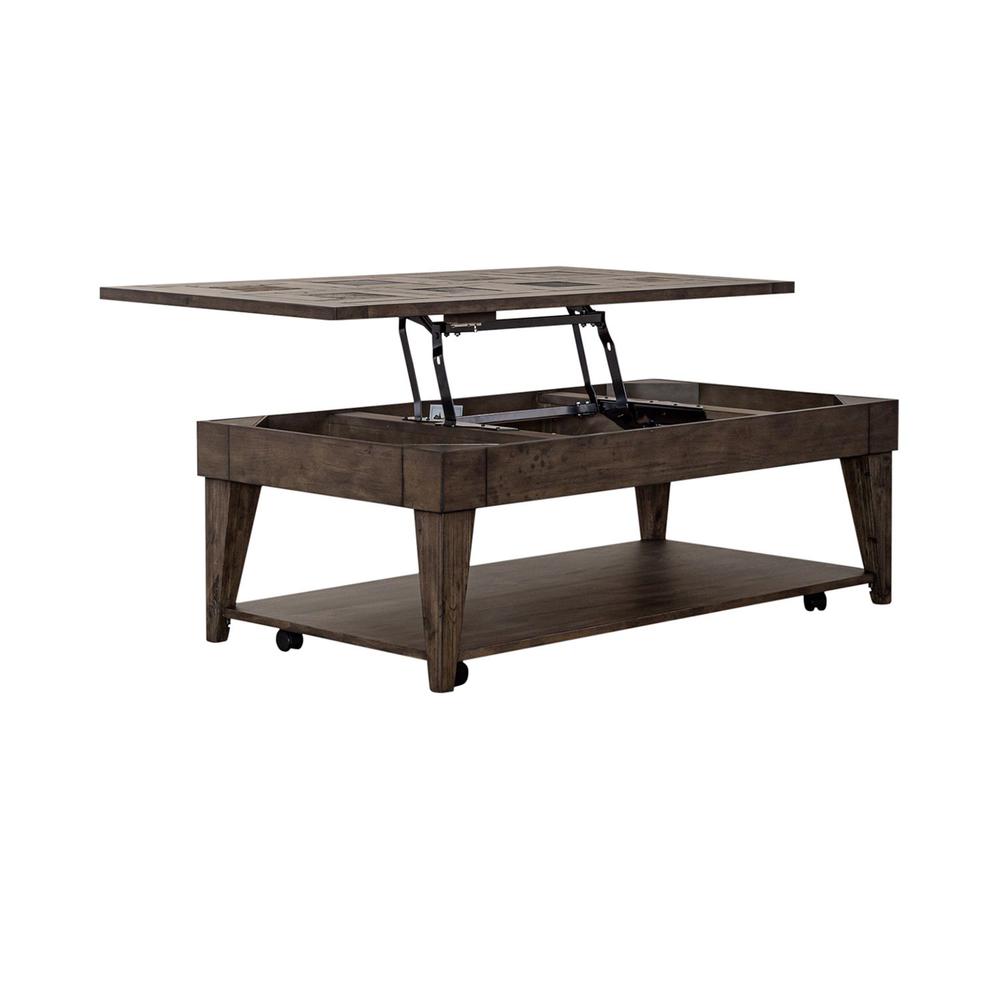 Arrowcreek Lift Top Cocktail Table in Weathered Stone. Picture 1