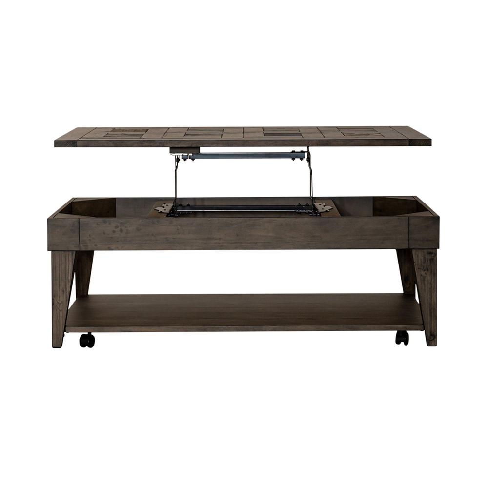 Arrowcreek Lift Top Cocktail Table in Weathered Stone. Picture 2