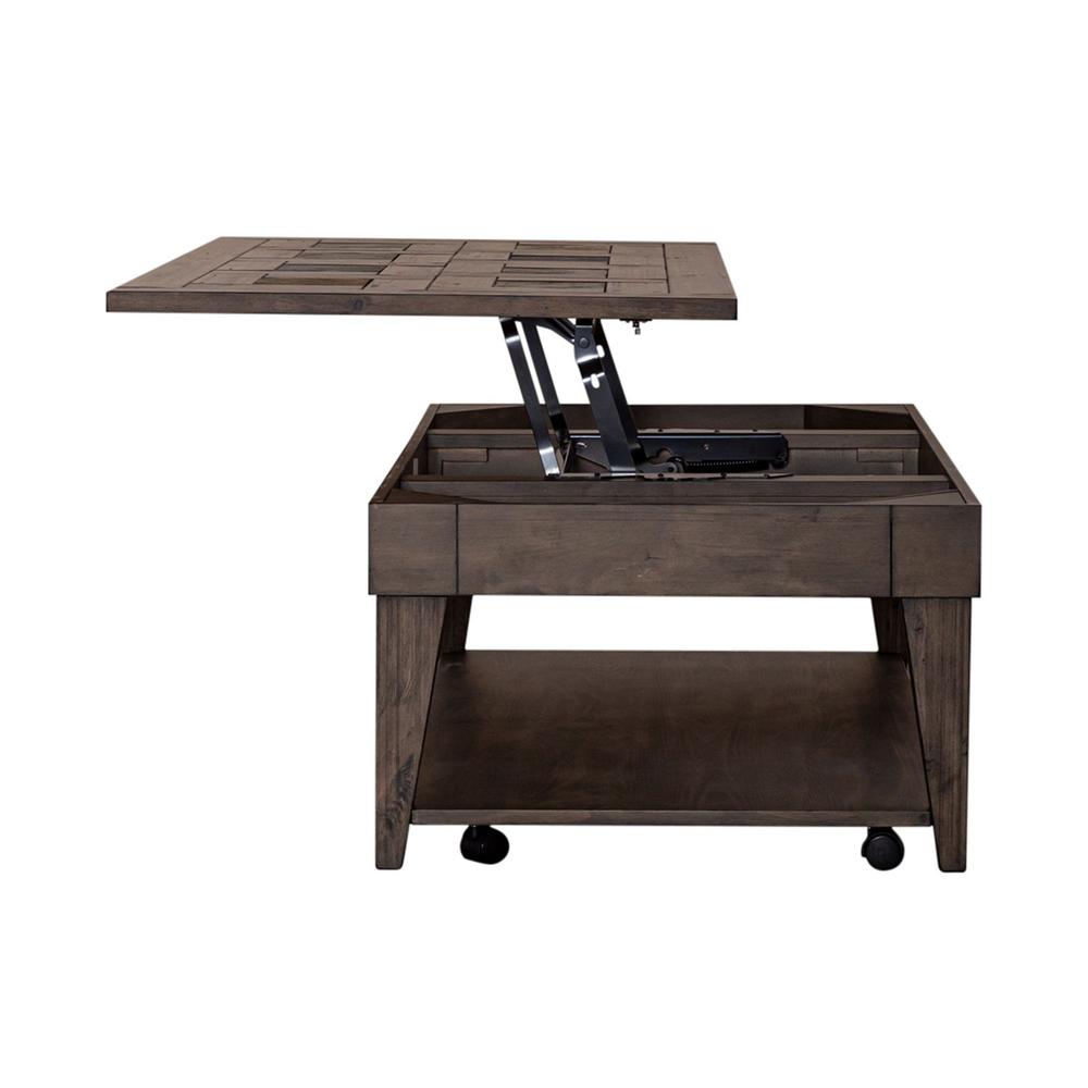 Arrowcreek Lift Top Cocktail Table in Weathered Stone. Picture 3