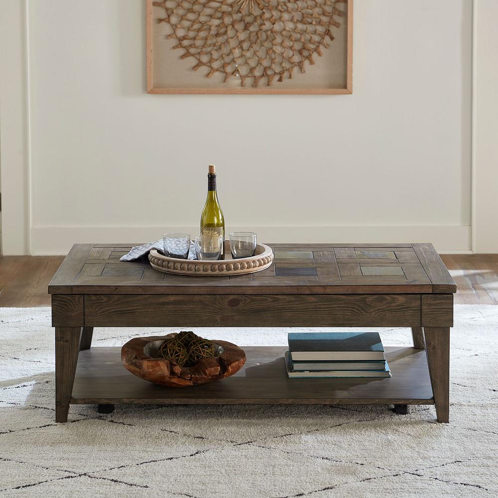 Arrowcreek Lift Top Cocktail Table in Weathered Stone. Picture 7