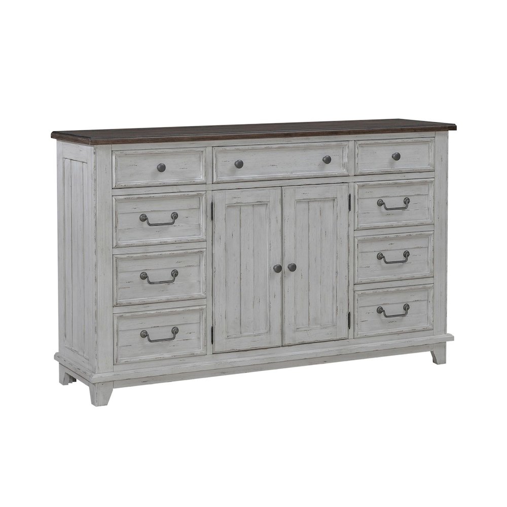 River Place 2 Door 9 Drawer Bedroom Dresser Cottage - Riverstone White & Tobacco. Picture 1