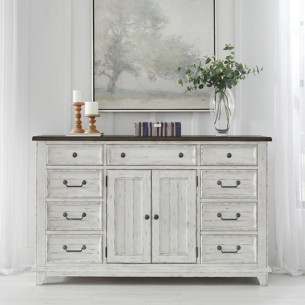 River Place 2 Door 9 Drawer Bedroom Dresser Cottage - Riverstone White & Tobacco. Picture 2
