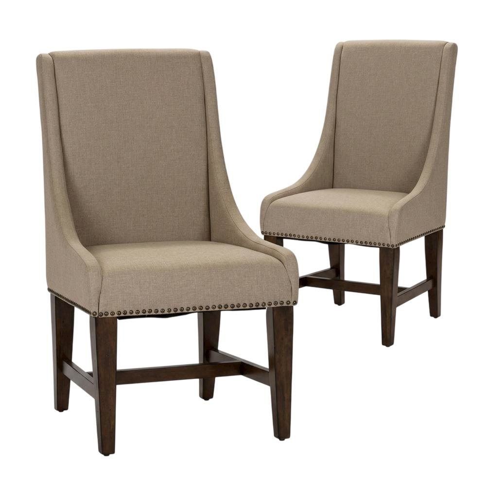 Upholstered Traditional Dining Chairs for Living Room, Brown, Set of 2. Picture 1