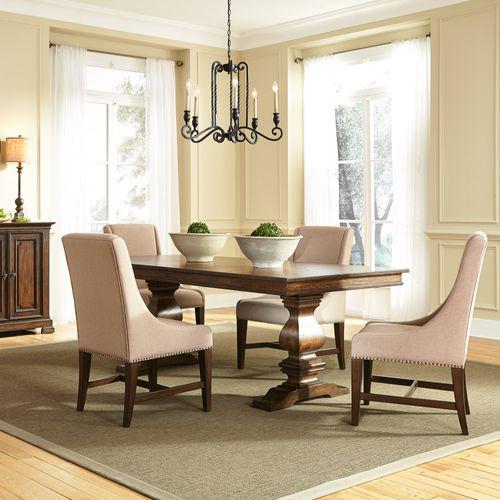Armand 5 Piece Trestle Table Set in Antique Brownstone. Picture 1