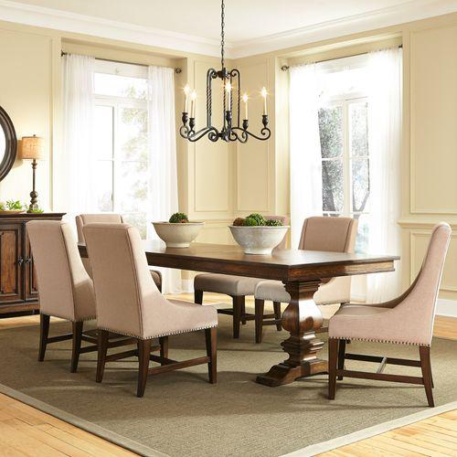 Armand 7 Piece Trestle Table Set in Antique Brownstone. Picture 1