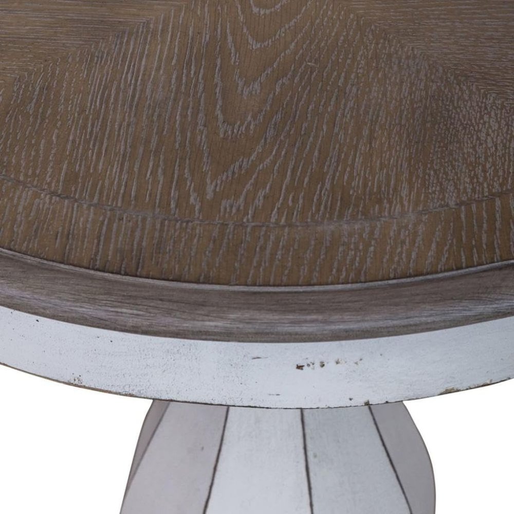 Antique White Accent Table with Round Top, Rustic Side Table Style. Picture 5