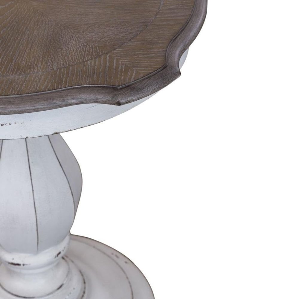 Antique White Accent Table with Round Top, Rustic Side Table Style. Picture 6