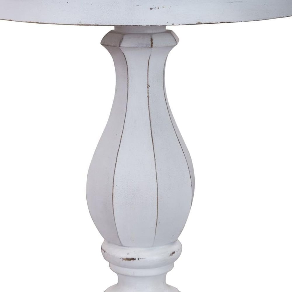 Antique White Accent Table with Round Top, Rustic Side Table Style. Picture 7